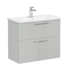 Vitra Root 68121 Lavabo Dolabı, Çift Çekmeceli, Dar, 80 Cm, Parlak İnci Grisi, Yuvarlak Lavabolu